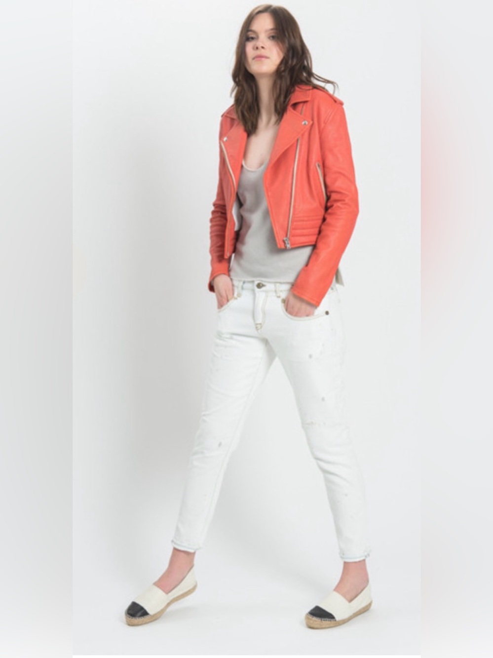 IRO Paris Lamb Leather Moto Jacket Coral Pink Size 40 M